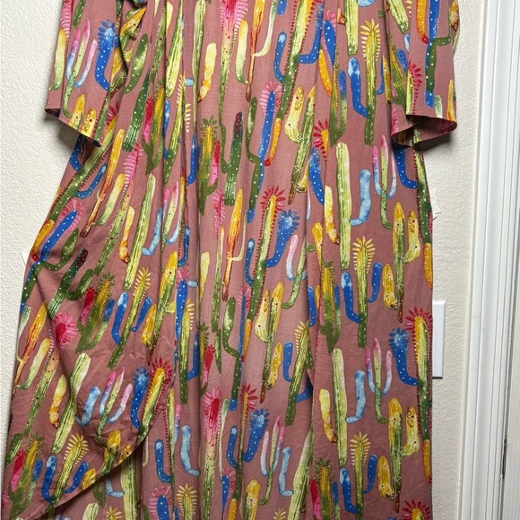 Lucky & Blessed Colorful Saguaro Cactus Print Kimono, Long Duster, Open Front. - Picture 1 of 11